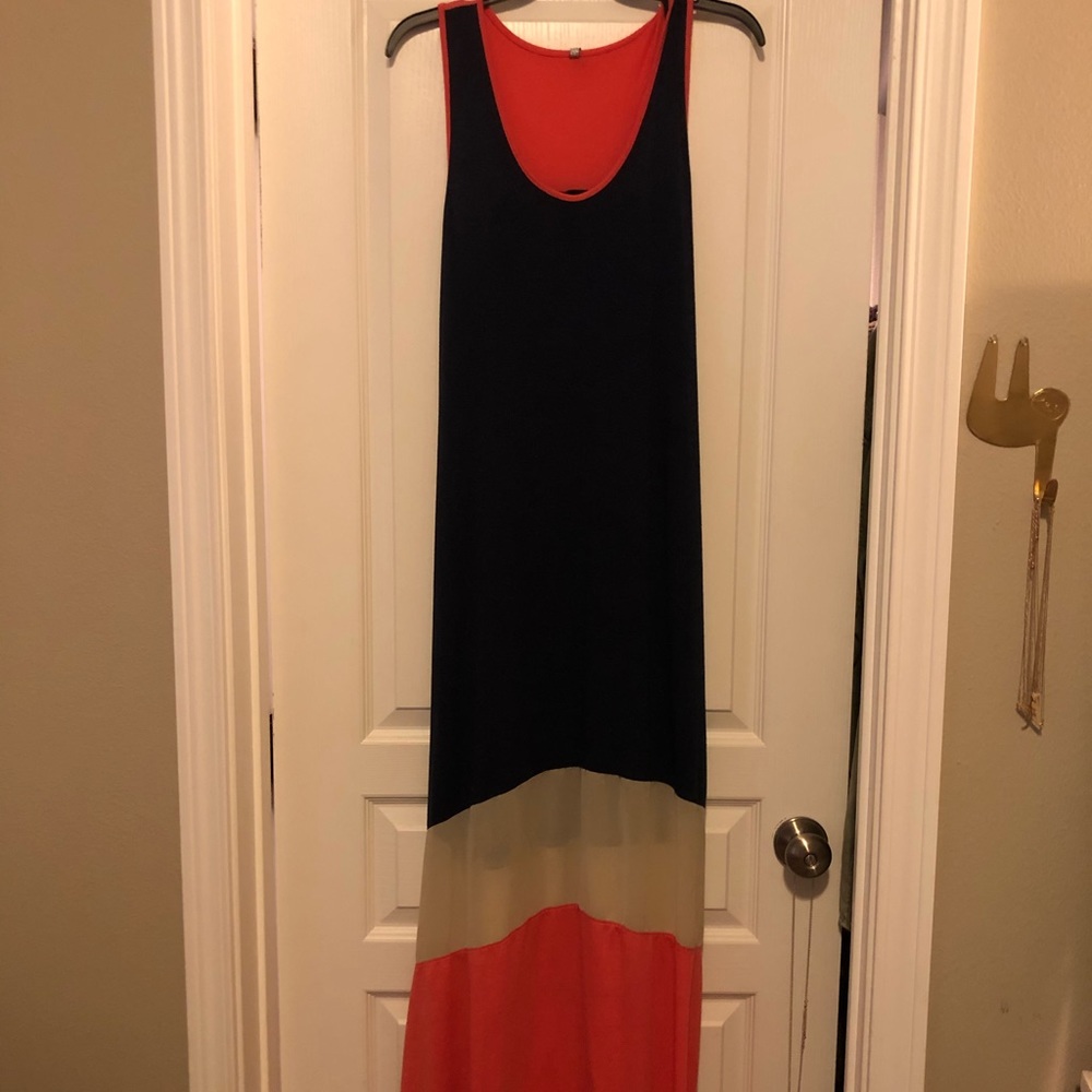 Navy and pink maxi with nude panel and racerback